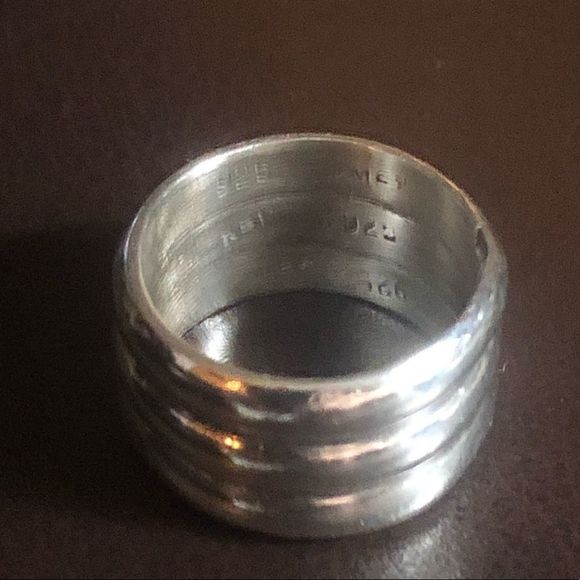 Vintage TAXCO Sterling Silver Concentric Circle Fluted Wide Band Ring - Picture 2 of 10